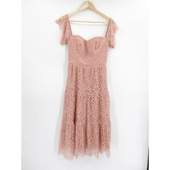 Dress the Population River Blush Pink Off Shoulder Eyelet Tiered Midi Dress NWT - Picture 3 of 8
